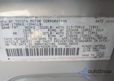 2002 Toyota Rav4 from USA, damaged, VIN JTEGH20V420061056